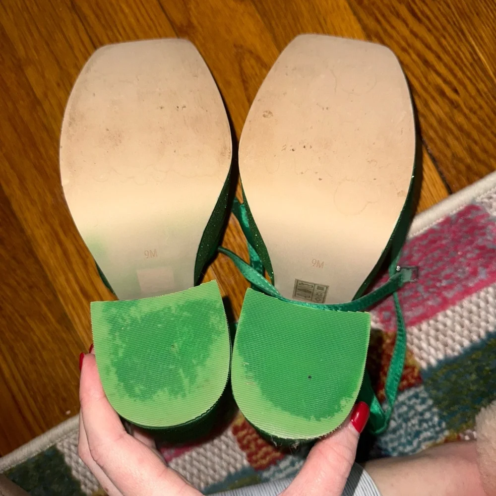 Jeffrey Campbell Green Satin & Glitter Platform Heels Never Worn - Picture 7 of 11